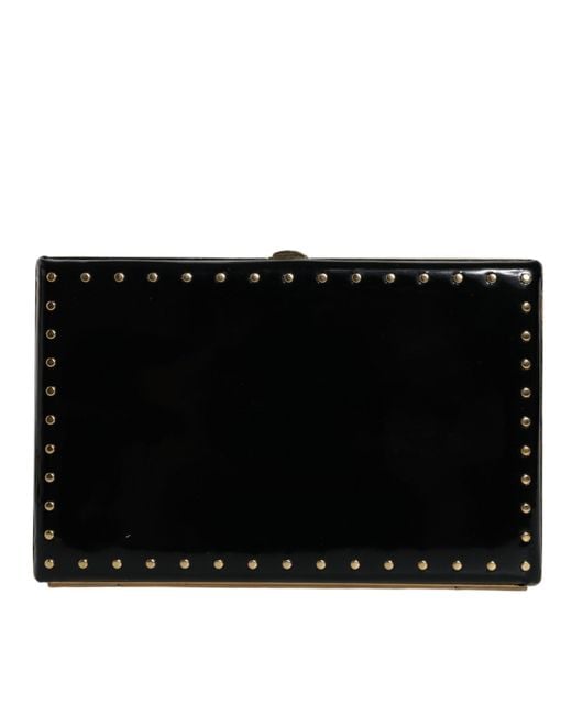 Dolce & Gabbana Black Leather Studs Frame Clutch Evening Purse Bag