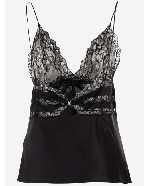 Saint Laurent Black Fluid Viscose Blend Top Polyamide Tops