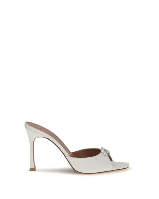 AMINA MUADDI White Camelia Leather Mule Sandals Calf Bos Taurus