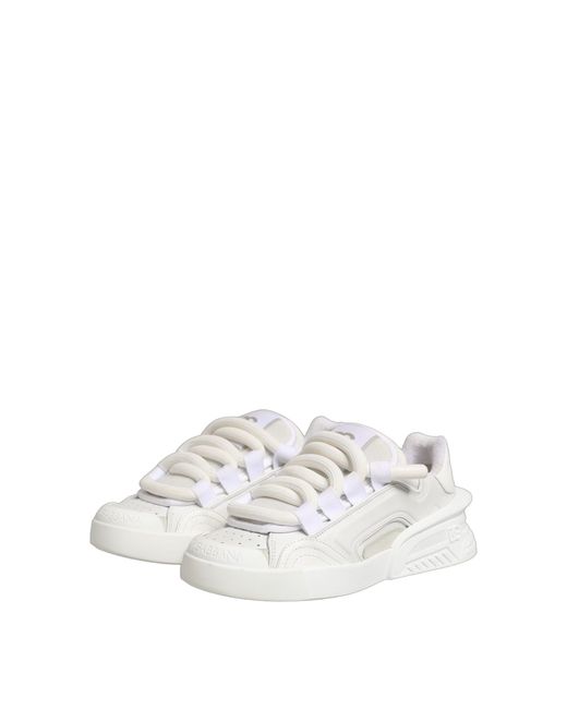 Dolce & Gabbana White Calfskin Leather Low Top Sneakers Shoes for men