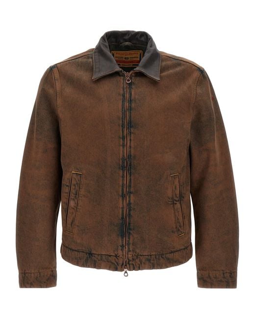 DIESEL Brown Padded Blouson In Coated Denim for men