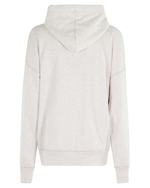 Isabel Marant White Oversized Ecru Hoodie With Front Logo And Drawstring Hood