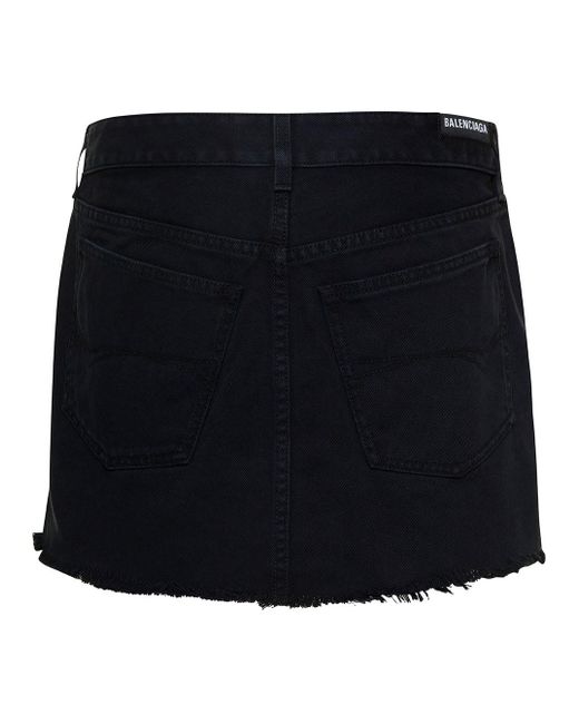 Balenciaga Black Miniskirt With Raw-cut Hem In Cotton Woman