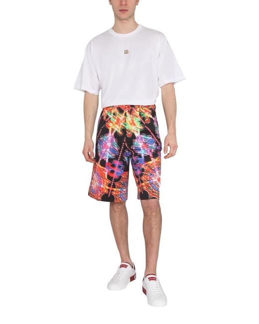 Dolce & Gabbana Red Bermuda With Luminary Print Cotton Elastane Short for men