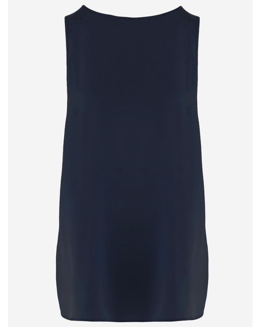 Allude Blue Stretch Silk Top Tops