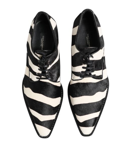 Dolce & Gabbana Black Zebra Pony Fur Dress Shoes Calf for men