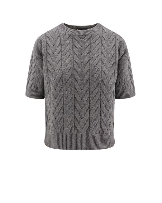 Max Mara Gray Dominus Wool Sweater With Cable Knit