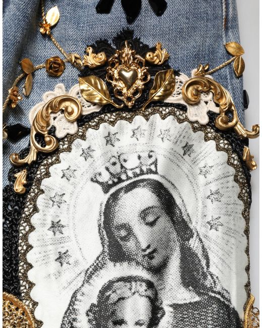 Dolce & Gabbana Blue Ripped Embellished Cotton Denim Jeans Clothing for men