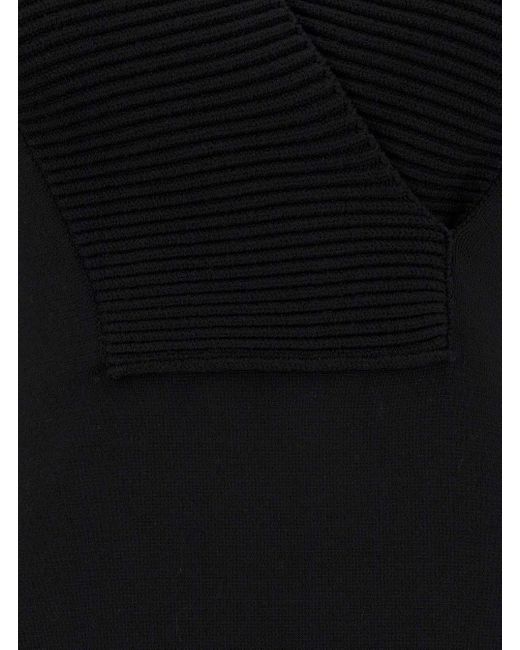 Tom Ford Black Midi Dress With V Neckline In Wool Blend