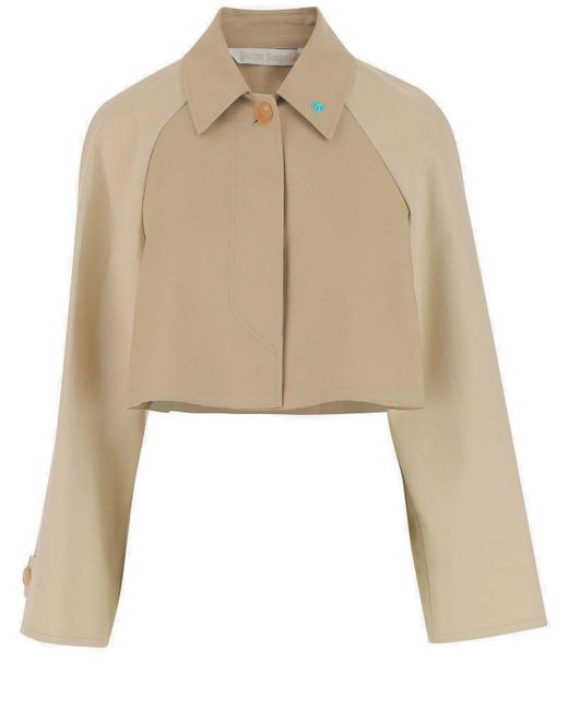 Palm Angels Natural Palm Plaque Cropped Trench Coat