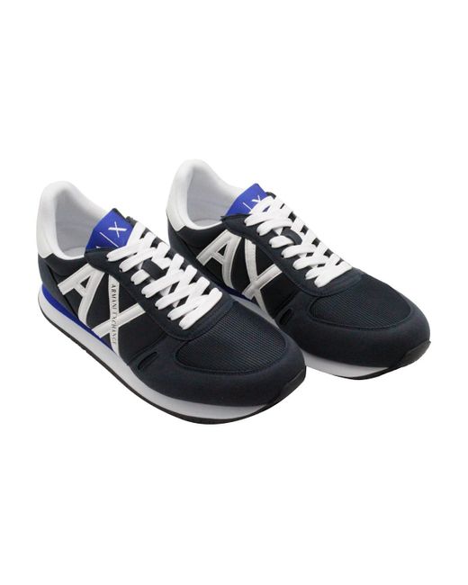 Armani Blue Light Sneaker In Technical Fabric And Suede With Logo On The Side for men