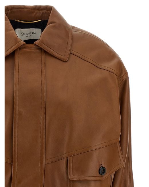Saint Laurent Brown Leather Bomber Jacket