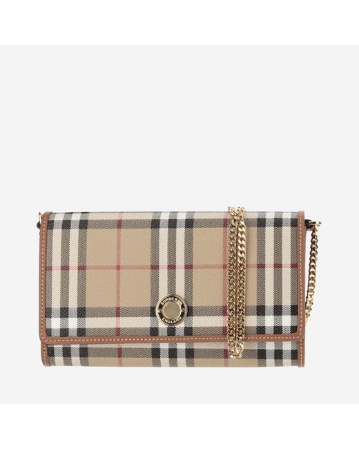 Burberry Brown Check Wallet With Chain Strap