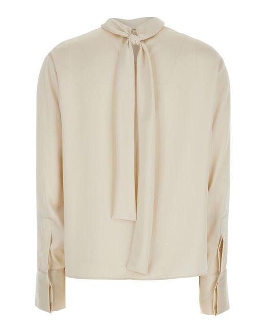 Le Plain White Blouse High-Neck Satin Blouses