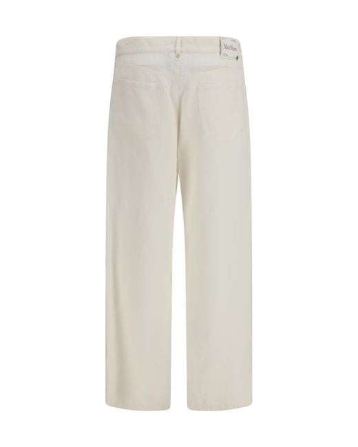 Max Mara White Cotton And Linen Pants Cotton
