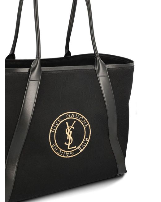 Saint Laurent Rive Gauche Logo Embroidered Tote Bag in Black for Men | Lyst