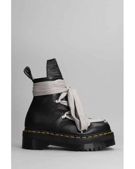 Rick Owens X Dr. Martens Combat Boots In Black Leather