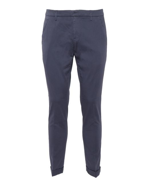 Dondup Blue Gaubert Pants Cotton Elastan for men