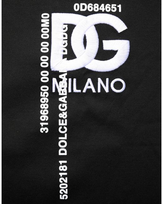 Dolce & Gabbana Black Logo Embroidered Crew Neck T-Shirt Cotton for men