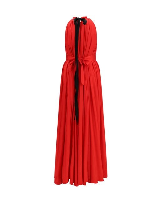 Sa Su Phi Red Belted Pleated Dress Polyester; Cotton Long
