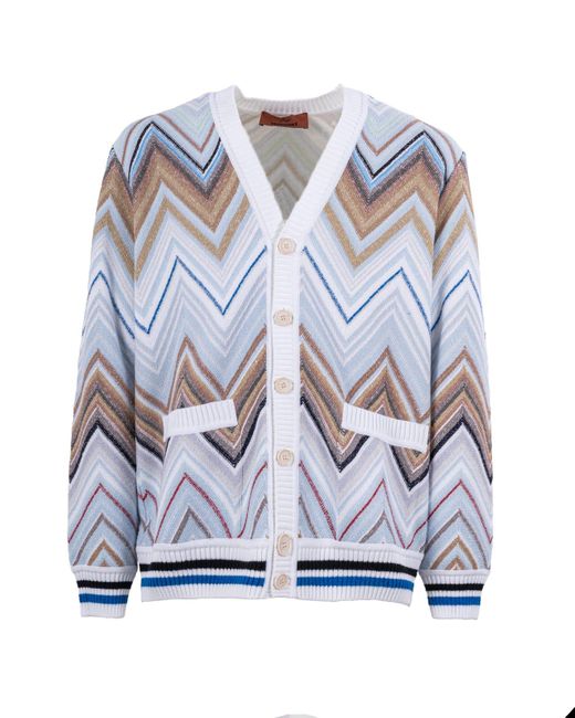 Missoni Blue Zigzag Detailed Buttoned Cardigan for men