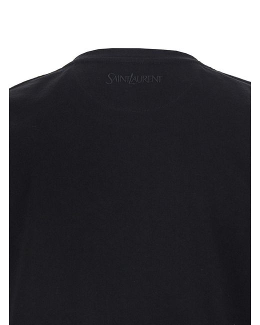 Saint Laurent Black T-Shirt Round Neck Cotton T-Shirts for men