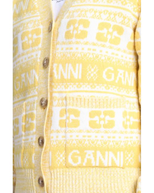 Ganni Natural Cardigan In Yellow Wool