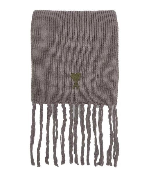 AMI Gray De Coeur Logo Scarf Accessories for men
