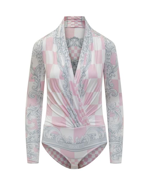 Versace Gray Bodysuit With Medusa Print