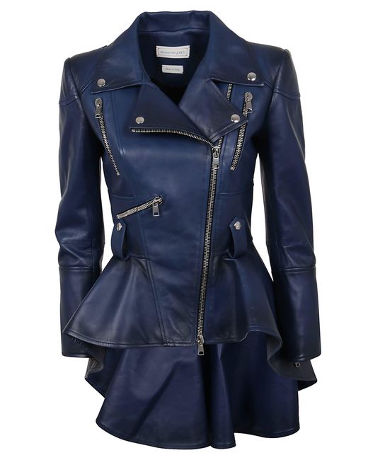 Alexander McQueen Blue Leather Jacket