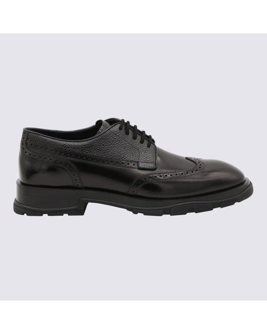 Alexander McQueen Black Leather Lace Up Shoes for men