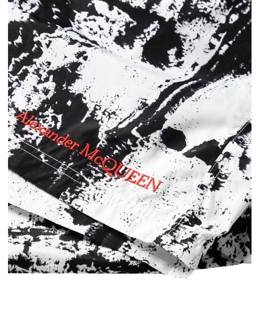 Alexander McQueen Black Printed Swim Shorts for men