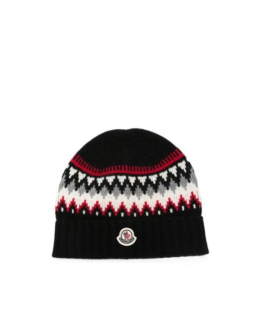 Moncler Black Knitted Fair Isle Wool Hat Virgin for men