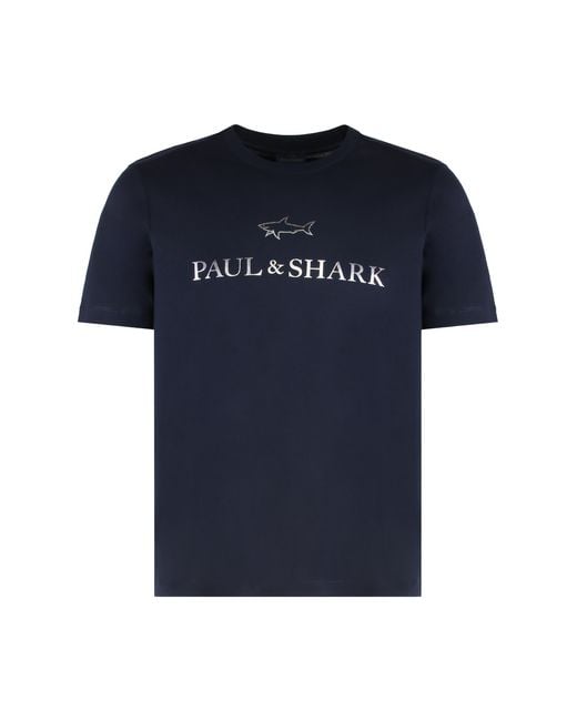 Paul & Shark Blue Cotton Jersey T-Shirt With Logo Print T-Shirts for men