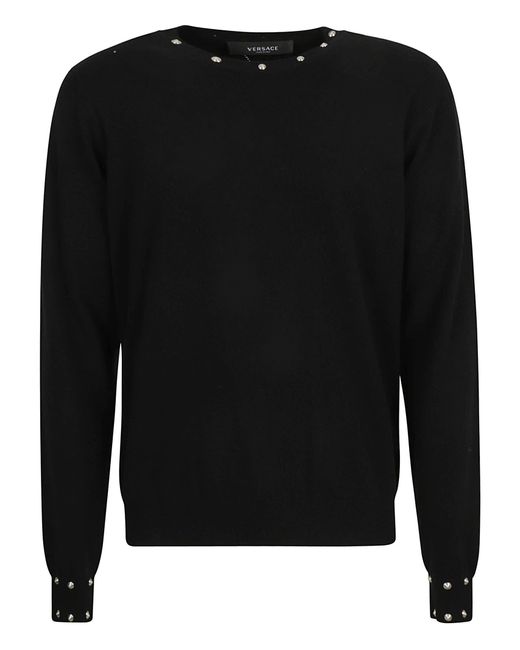 Versace Black Embellished Crewneck Sweater for men