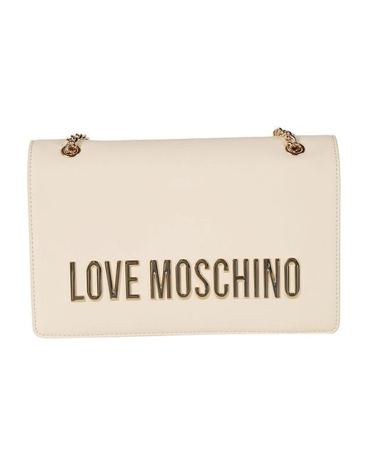 Moschino Natural Logo Plaque Applique Shoulder Bag