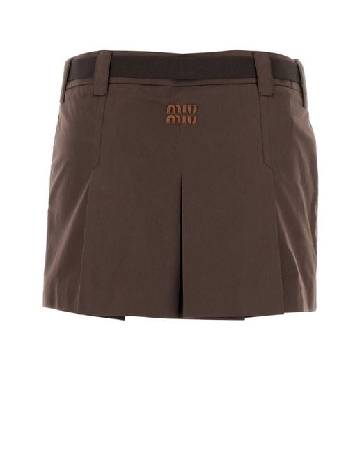 Miu Miu Brown Cotton Blend Mini Skirt