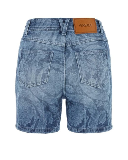 Versace Blue Printed Denim Shorts