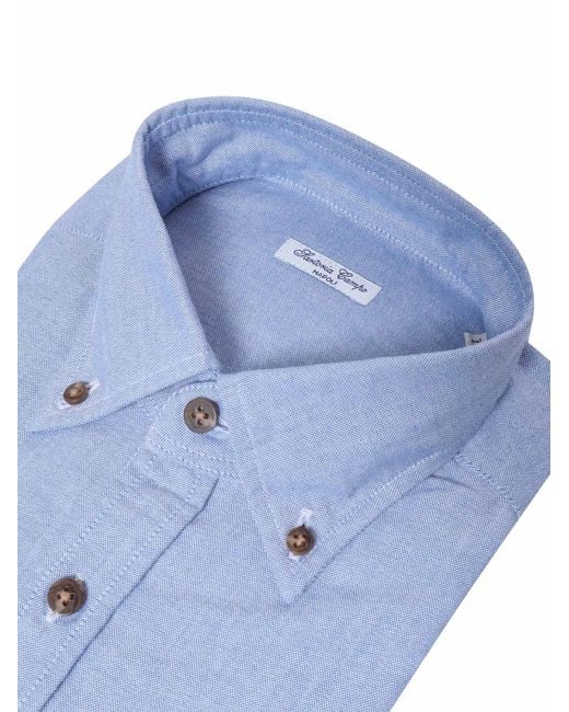 SARTORIA DEL CAMPO-SONRISA Blue Button-Down Shirt Cotton for men