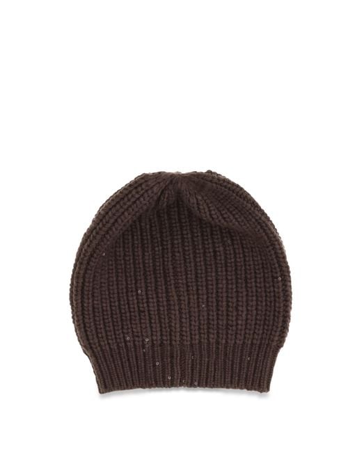 Brunello Cucinelli Brown Cashmere Beanie Hat Silk; Kashmir/Capra Hircus E Hairbands