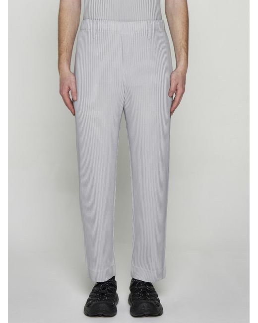 Homme Plissé Issey Miyake White Pleated Fabric Trousers for men
