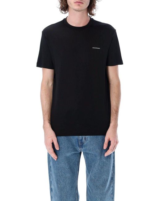 Emporio Armani Black T-Shirt With Micro Logo Lettering for men