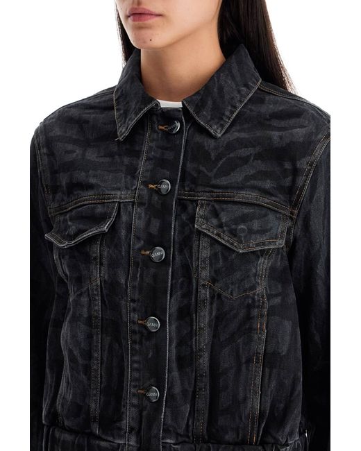 Ganni Black Cut Short Denim Jacket With Laser-Cut