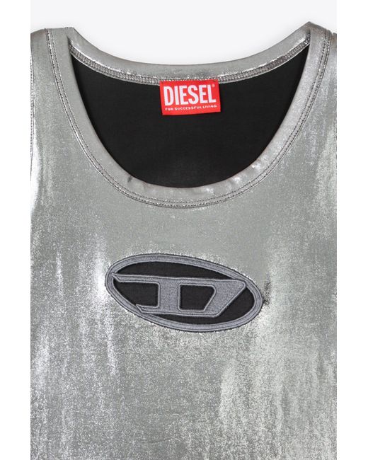 DIESEL Gray T-Lynys Metallic Coated Jersey Tank Top With Logo