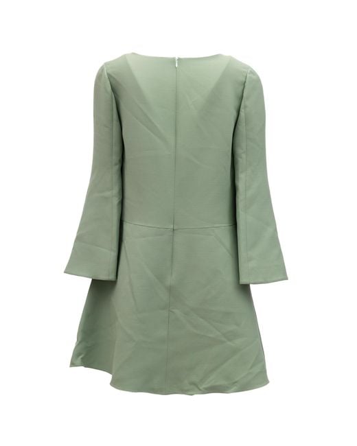 Valentino Garavani Green Sage V-Neck Dress With Bell Sleeves