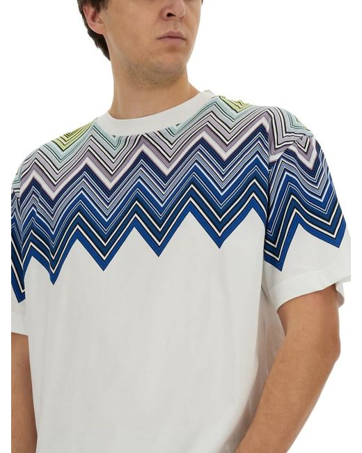 Missoni Blue Macro Zig Zag Print T-Shirt for men