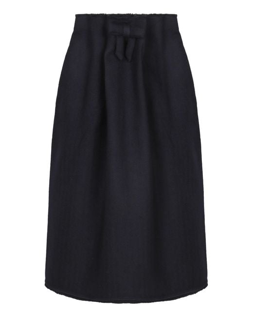 Prada Blue Midi Skirt Chevron Wool Virgin