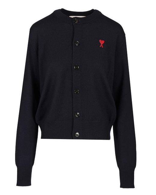 AMI Blue Extrafine Wool Cardigan Knitwear