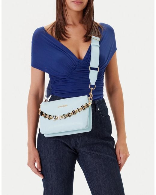 Moschino Blue Chain Link Logo Shoulder Bag