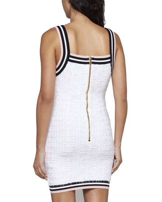 Balmain White Monogram Knit Mini Dress